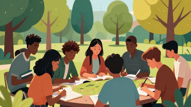 Ética, naturaleza y sociedades Primer grado de Telesecundaria (2025-2026) 26 Ilustración vibrante muestra estudiantes aprendiendo al aire libre