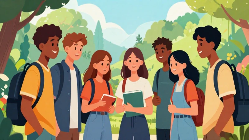 Ética, naturaleza y sociedades Primer grado de Telesecundaria (2025-2026) 38 Ilustración vibrante muestra jóvenes estudiando en naturaleza