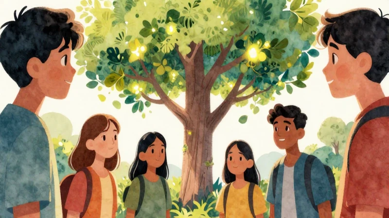 Ética, naturaleza y sociedades Primer grado de Telesecundaria (2025-2026) 49 Ilustración vibrante sobre adolescentes y naturaleza
