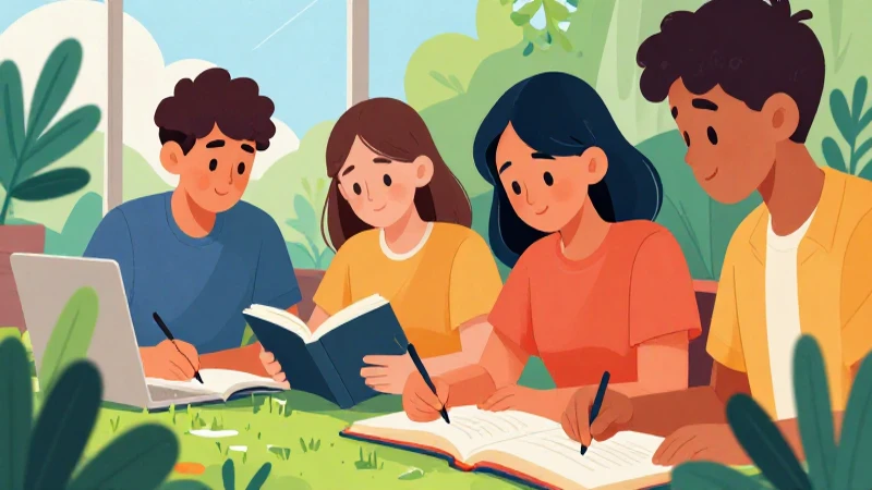 Estudiantes diversos estudian naturaleza con arte llamativo