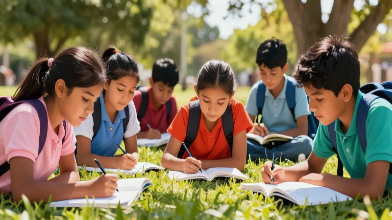 Estudiantes diversos estudian naturaleza con luz vibrante