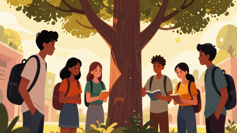 Ilustración mexicana alegre y colaborativa entre estudiantes