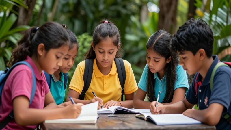 Jóvenes estudiantes vibrantes aprenden en el bosque