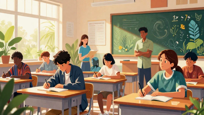 Ilustración vibrante muestra estudiantes y dilemas éticos