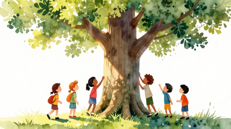 Explorar e imaginar con mi libro de preescolar Primer grado (2025-2026) 27 Niños exploran un árbol gigante colorido