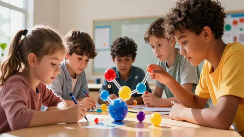 Ciencia infantil estilizada en arte educativo vibrante