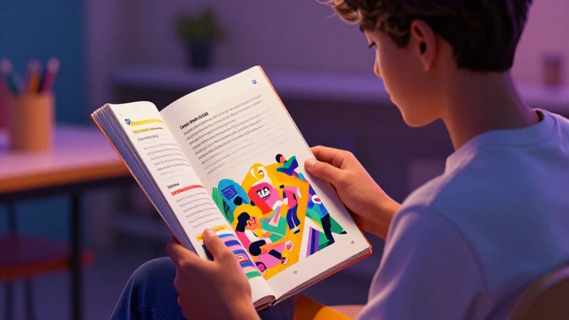 Estudiante aprende con libro bilingüe llamativo