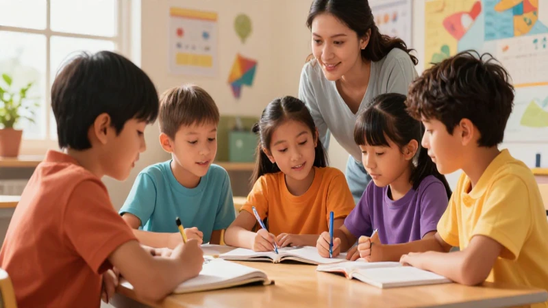 Niños aprenden juntos con apoyo y color