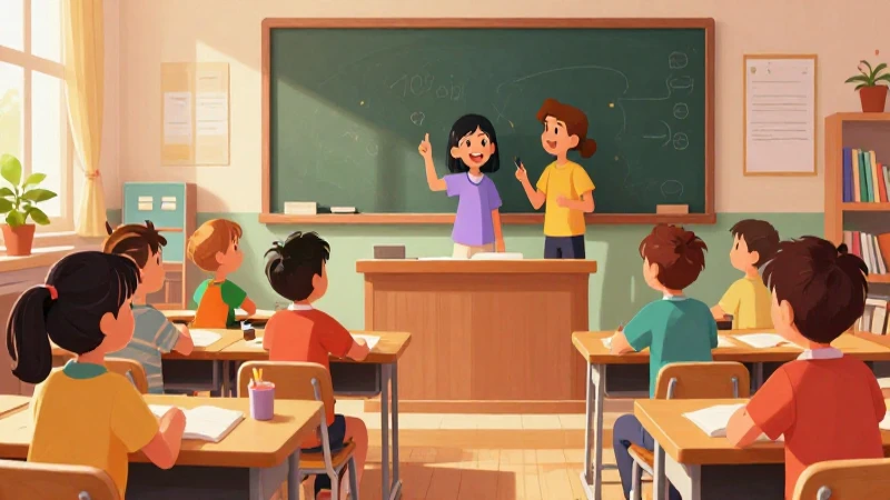 Ilustración vibrante muestra a niños aprendiendo felices