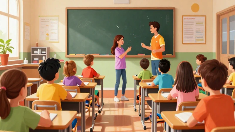 Ilustración vibrante que muestra niños aprendiendo juntos