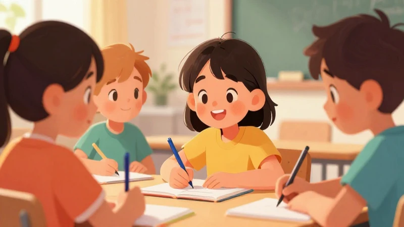 Niños alegres aprendiendo en ilustración vibrante