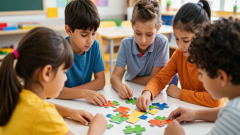 Niños resuelven un rompecabezas con entusiasmo