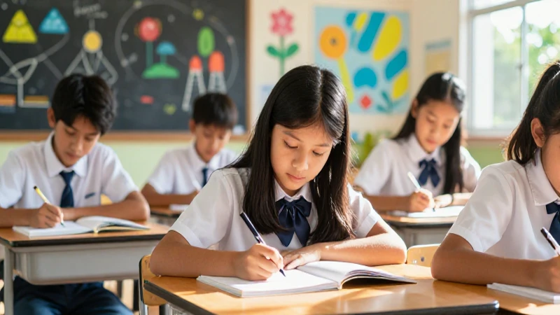 Ilustración educativa vibrante y vectorial de alumnos