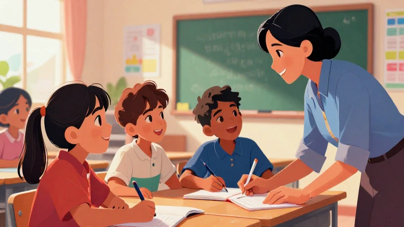 Ilustración vibrante y enfocada de una clase feliz