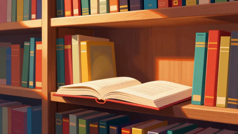 Estantería llena de libros, luz cálida y vibrante