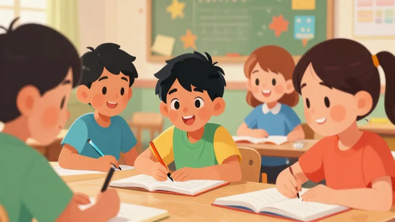 Niños aprenden en clase con arte vibrante