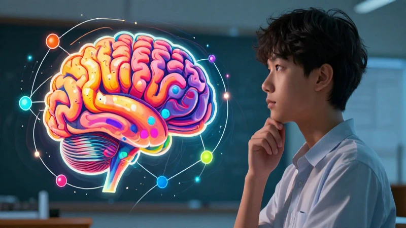 Estudiante observa diagrama del cerebro con detalle