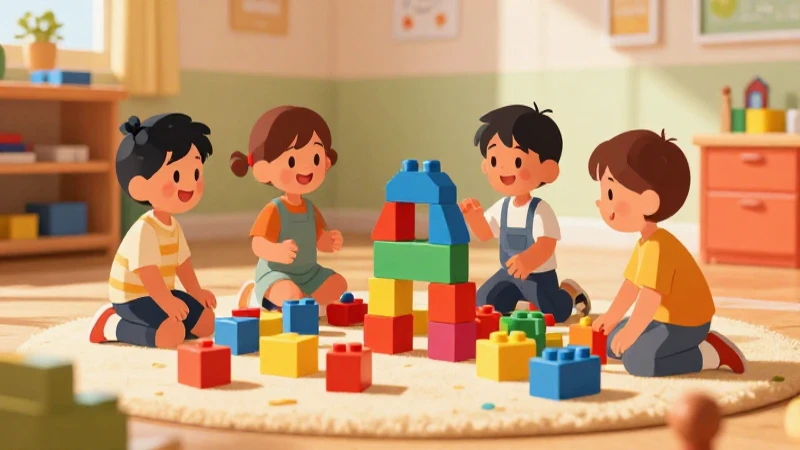 Niños felices juegan con bloques coloridos