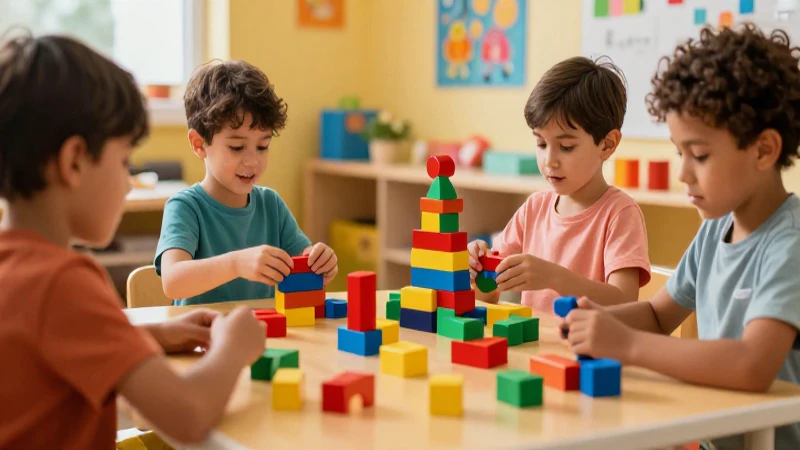 Aula infantil dinámica, llena de bloques y color