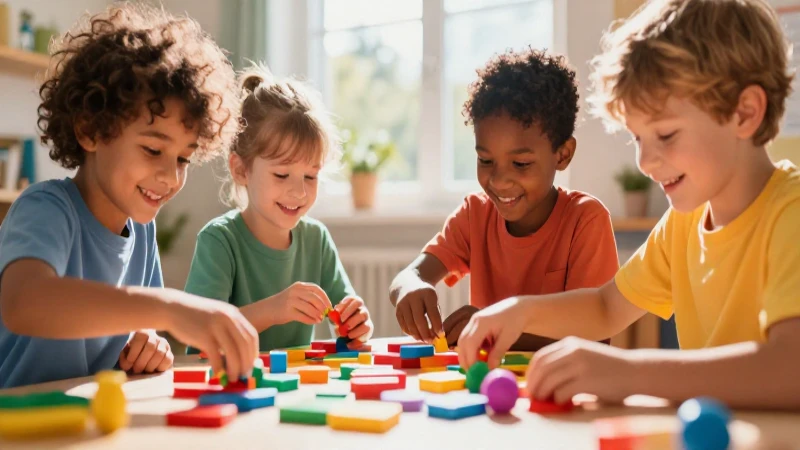 Jugar e imaginar con mi material manipulable de Preescolar, Segundo Grado | Descargar PDF (Ciclo Escolar 2025-2026) 22 Niños felices con materiales coloridos y brillantes