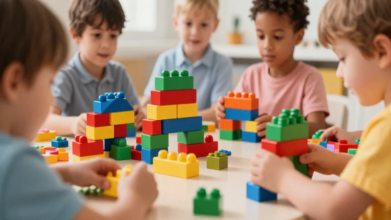 Niños aprenden jugando con bloques coloridos