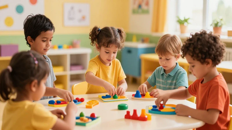 Aula infantil vibrante con niños jugando