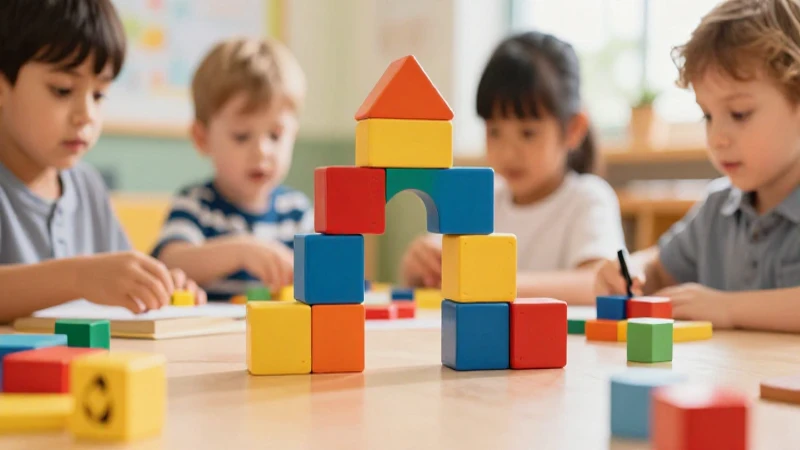 Niños juegan con bloques didácticos vibrantes
