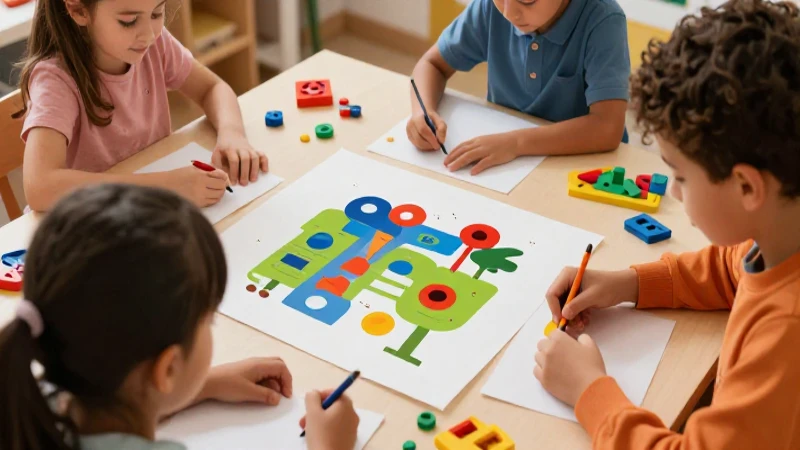 Ilustración vibrante y didáctica con niños aprendiendo
