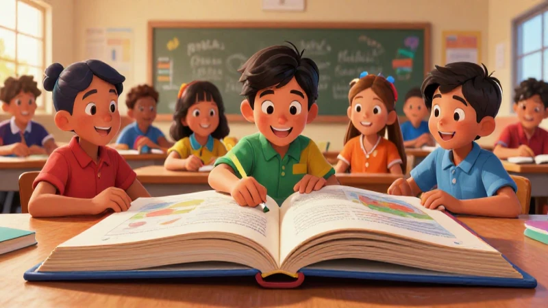 Niños mexicanos aprenden en ilustración colorida
