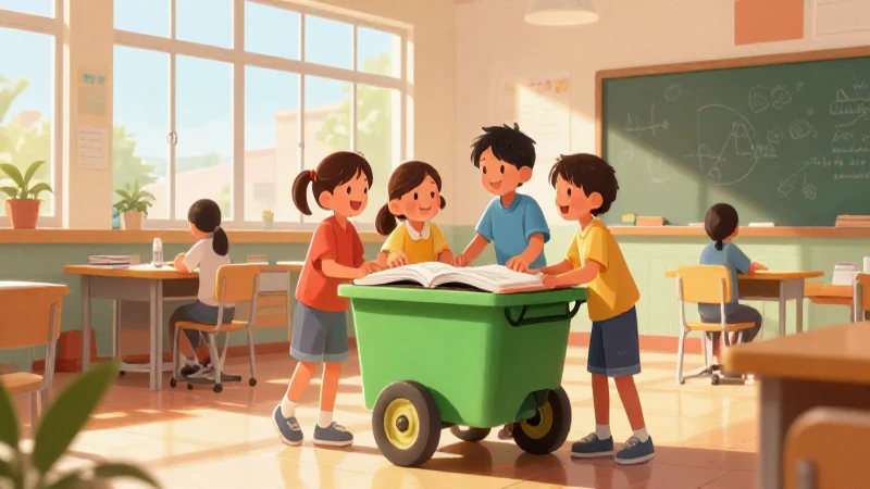 Niños aprenden alegremente con libros y luz