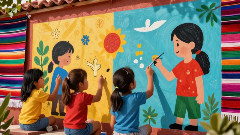 Ilustración educativa mexicana: colores vivos y clara composición
