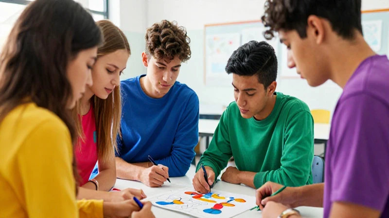 Lenguajes Primer grado de Secundaria (2025-2026) 28 Estudiantes creativos colaboran en proyecto colorido