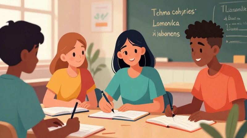 Jóvenes diversos aprenden idiomas en clase brillante