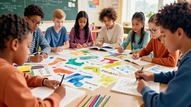Ilustración académica vibrante con estudiantes diversos