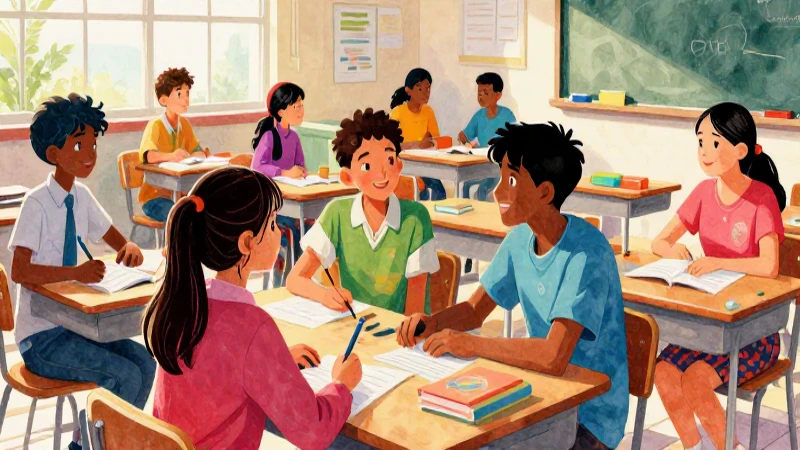 Aula mexicana vibrante: jóvenes conversando y aprendiendo