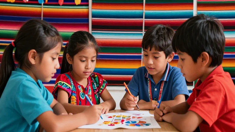 Lenguajes Tercer grado de Telesecundaria (2025-2026) 23 Niños indígenas aprenden idiomas en colores vibrantes