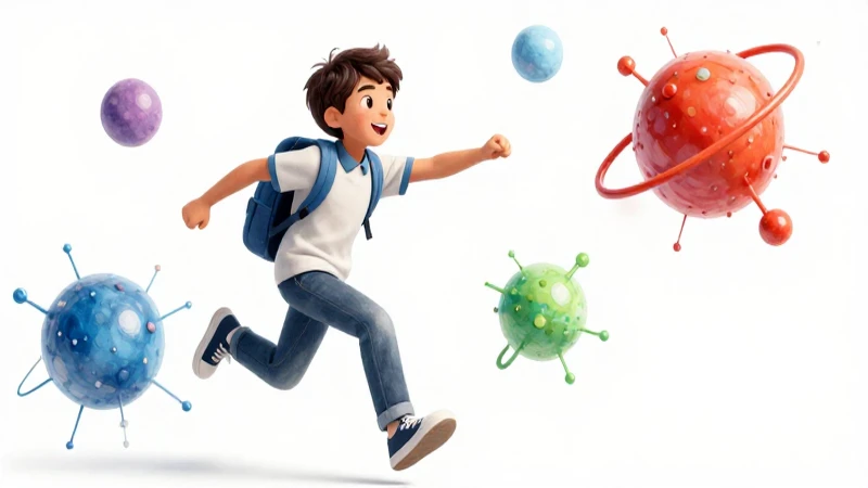 Ilustración educativa vibrante sobre átomos y moléculas