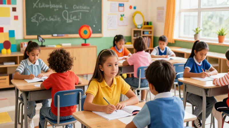 Aula mexicana vibrante con alumnos aprendiendo