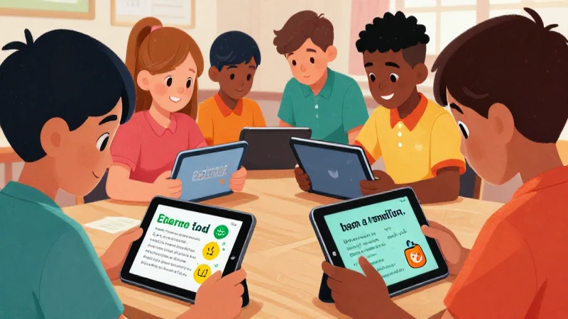 Niños aprenden inglés con tablets coloridas