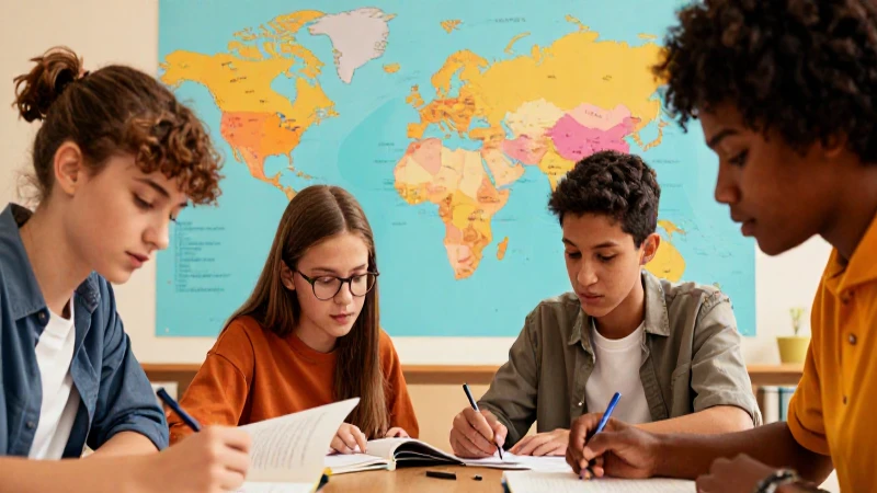 Jóvenes aprenden idiomas con mapa histórico