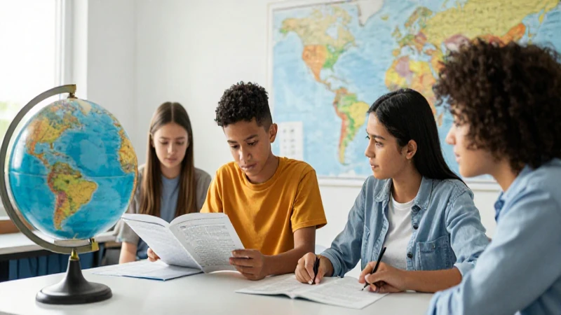 Adolescentes aprenden idiomas en ambiente educativo moderno