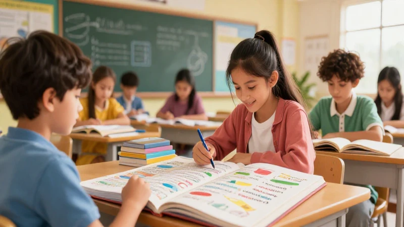 Estudiantes aprenden idiomas en ilustración académica vibrante
