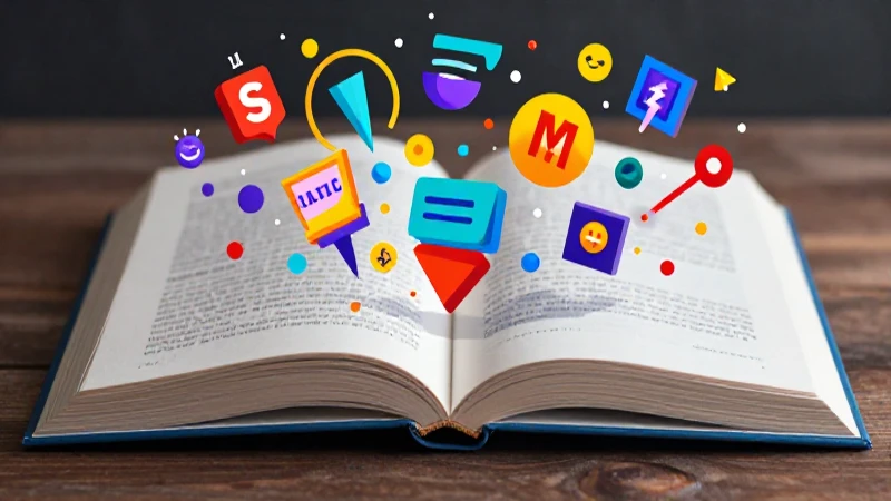 Ilustración vibrante y educativa sobre libros y símbolos