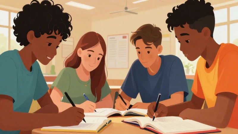 Adolescentes aprenden juntos en estilo ilustrativo moderno