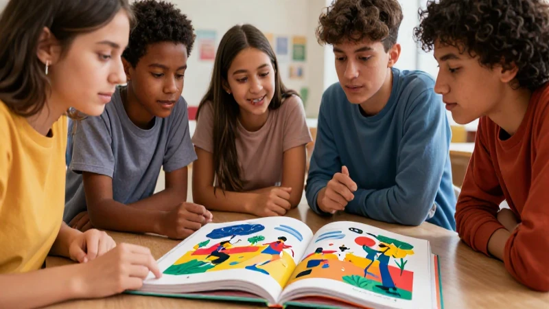Adolescentes diversos aprenden en ilustración vibrante