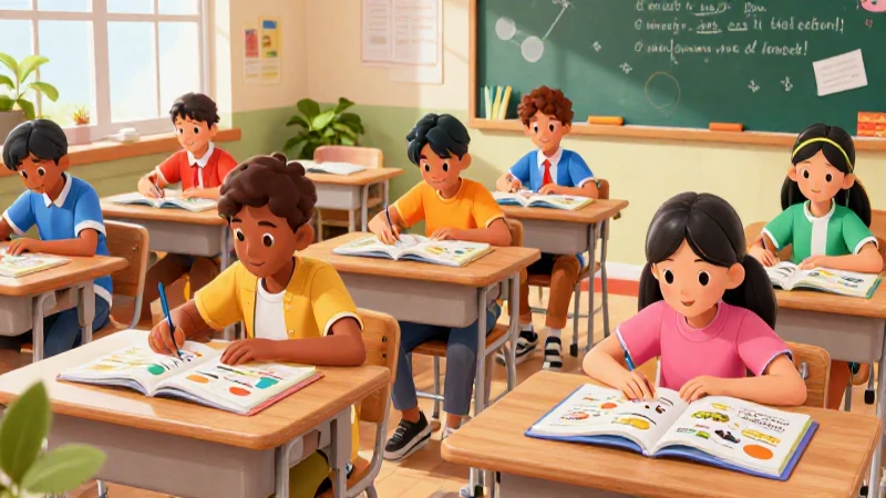 Aula vibrante con estudiantes aprendiendo idiomas