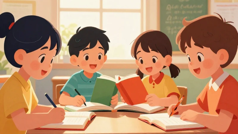 Ilustración vibrante y alegre de niños aprendiendo