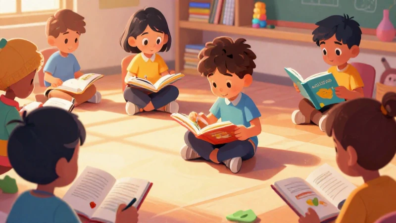 Ilustración vibrante de niños leyendo.​