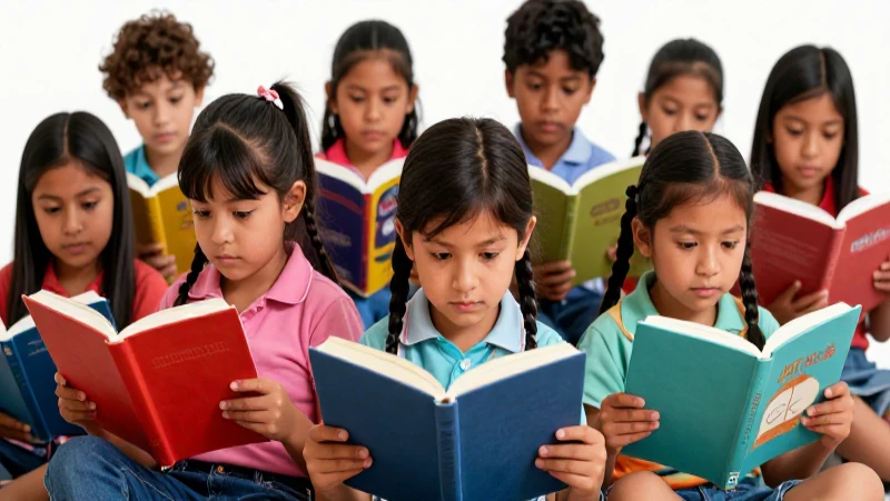 Niños diversos leen en estilo educativo mexicano