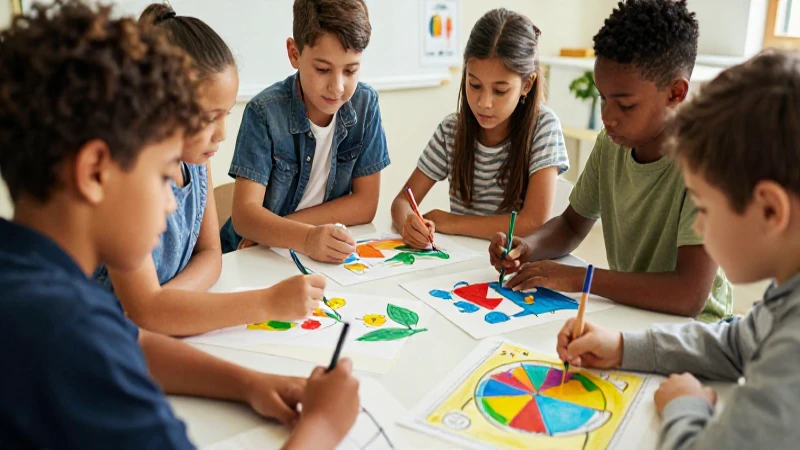 Niños crean arte educativo con luz cálida